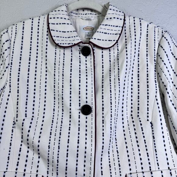 TALBOTS Blazer 16 Piped Textured Jacket Cream W/Black Dash Line Pattern 3 Button - Picture 8 of 15